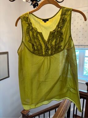 Lime Green Sleeveless Ruffle V-Neck Top by Nine West